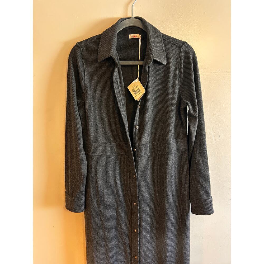 Faherty Legend Sweater Shirt Dress Maxi Twill Heathered Black M NWT